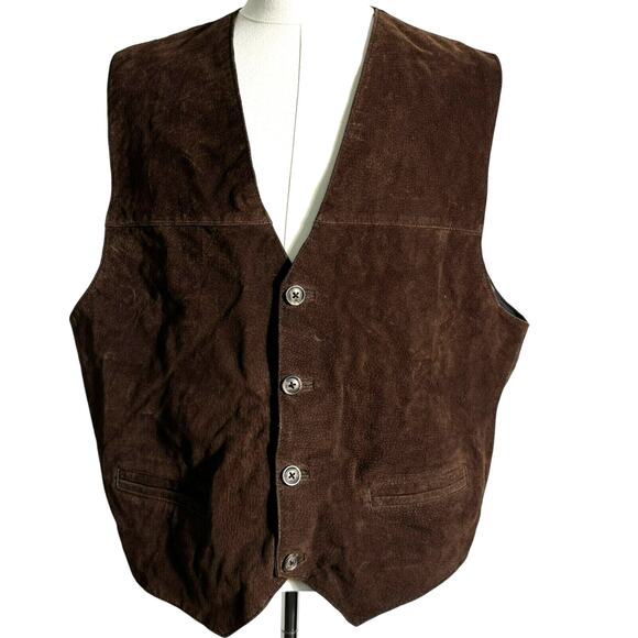 GREATLAND APPAREL Men's Large Vintage‎ Brown Genuine Leather Vest Western Cowboy - Picture 1 of 7